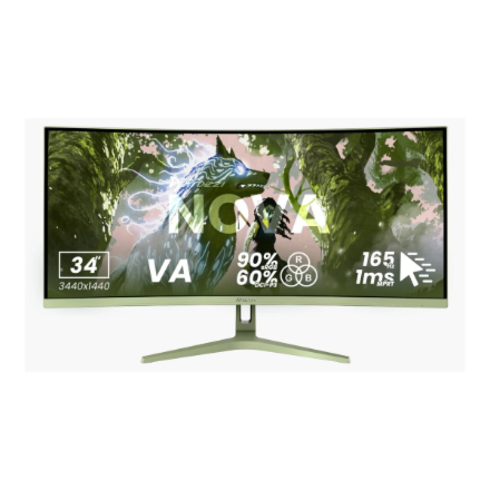 Arozzi Nova, 34 ", VA, UWQHD 21:9, 165 Hz, 1 ms, 3440 x 1440 pixels, 350 cd/m², HDMI ports quantity 2, Forest Green